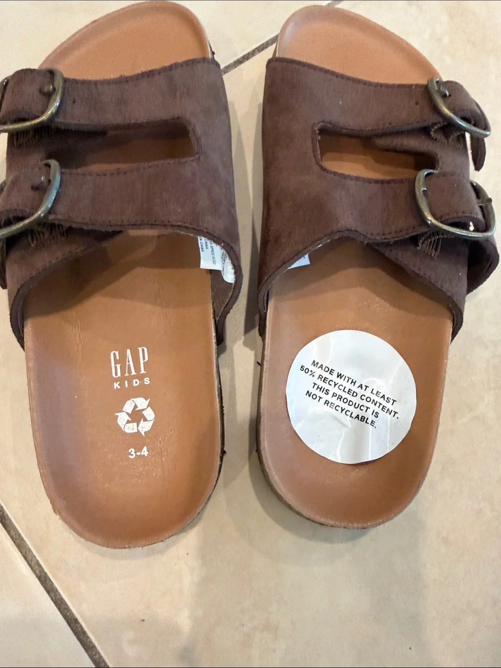 GAP Kids Brown Double-Buckle Slide Sandals - NEW